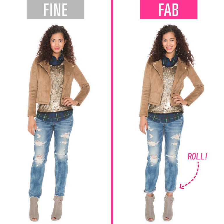 Go from fine to fab by rolling up your boyfriend jeans. 