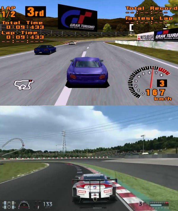 Gran Turismo (1998 — 2013) dans 10 jeux mythiques dont les graphismes se sont améliorés de manière impressionnante